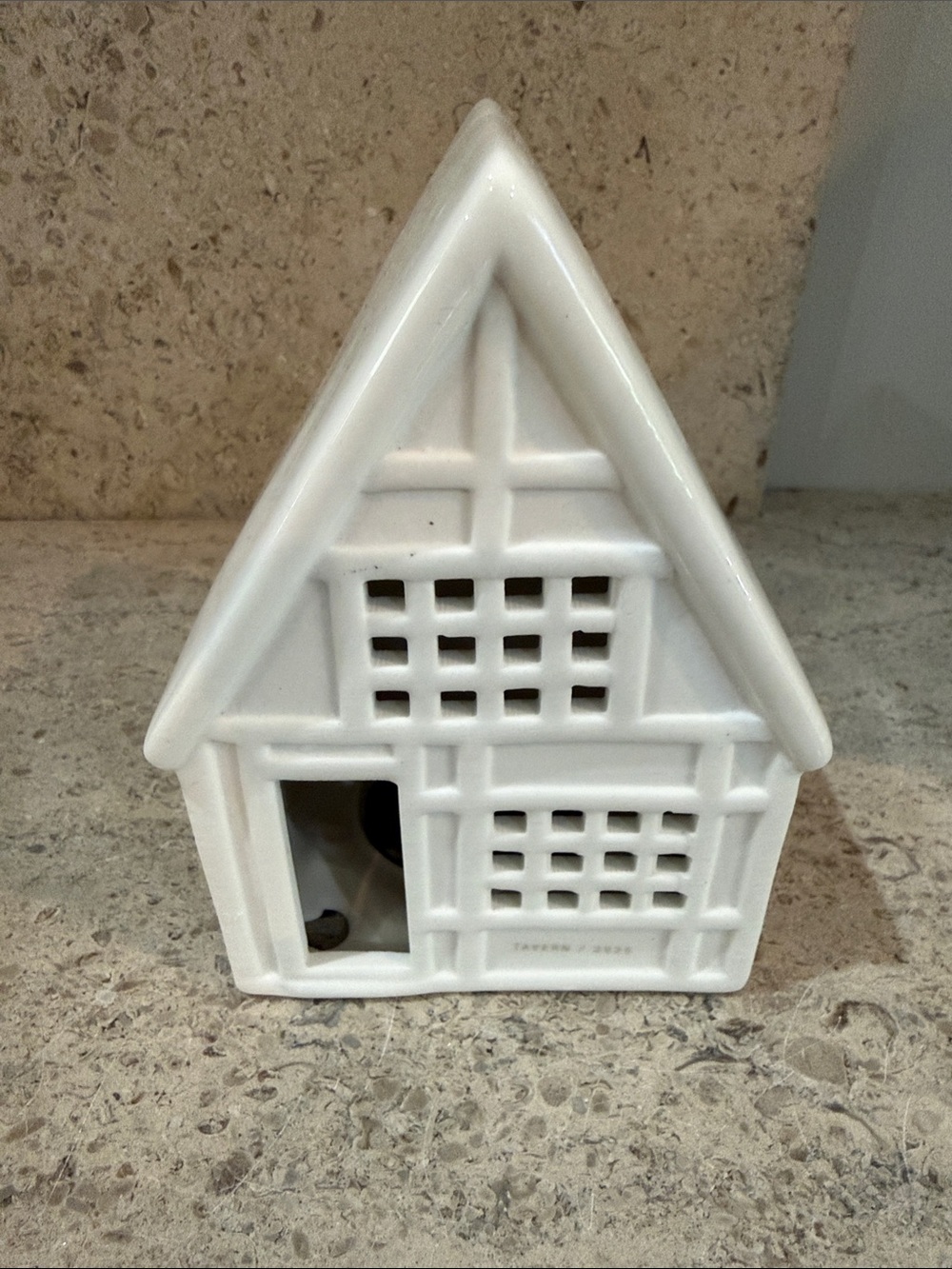 Crate&Barrel White Ceramic Tudor Cottage Decorative Candle Holder